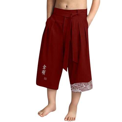 Boys Shorts Children 's Japanese Kimono Traditional Capri Pants Summer Linen Shorts Casual Wide Leg Cropped Lounge Pants