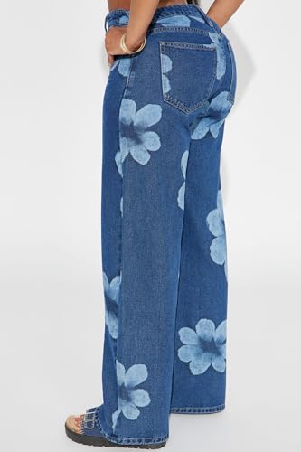 Women's Floral Print Jeans High Waist Wide Leg Vintage Denim Pants Boyfriend Loose Fit Casual Boho Trousers2
