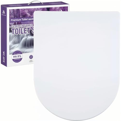 Solng Aldoih D Shaped Soft Close Toilet Seat Heavy Duty Premium Thermoplastic Quick Release Easy Clean and Install Durable White