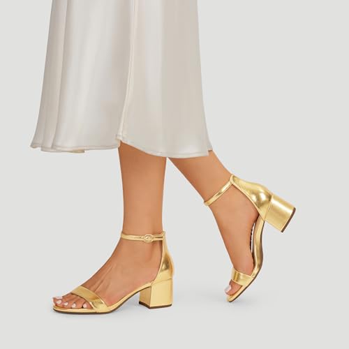 DREAM PAIRS Womens Low-Chunk Low Heel Pump Sandal,Size 9.5,Gold-Metallic,LOW-CHUNK