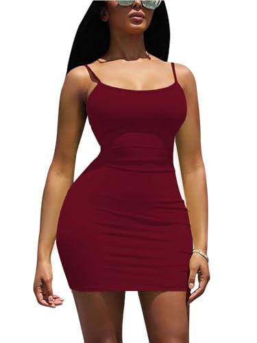 Image of Nimsruc Women Sexy Bodycon Mini Dress Summer Short Backless Spaghetti Strap Dresses