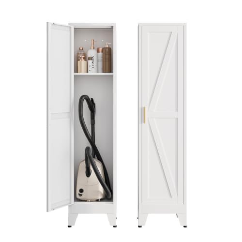 Image of Bevivog 67 inch Slim Storage Cabinet, Narrow Metal Broom Closet for Laundry Room Bathroom, Tall Slim Pantry Cabinets for Small Space