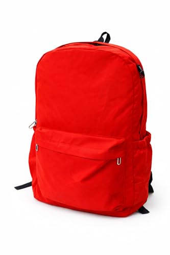 Mochila Vermelha com Estojo Design Clássico Compartimento Frontal Zíper Alças Ajustáveis