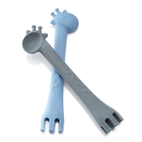 Baby Spoon & Fork Training Set (2pk) Fun Giraffe Design | Soft Silicone