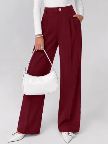KIRUNDO 2026 Fall Wide Leg Pants for Women High Waisted Slack(Burgundy,M) - image 5