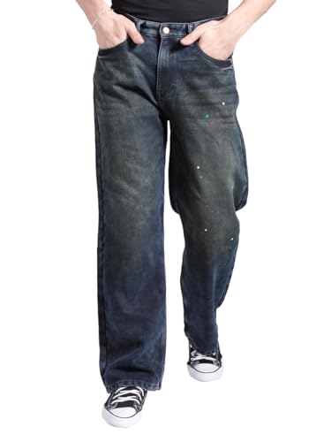 Image of The Indian Garage Co Men's Stretch Fit Mid Rise Baggy Solid Mid-Rise Stretchable Jeans