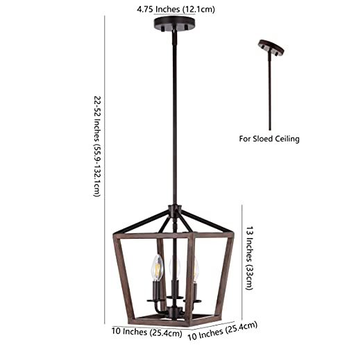 Image of JONATHAN Y Oria 3-Light Lantern Pendant 10 inch, Oil Rubbed Bronze /Faux Wood