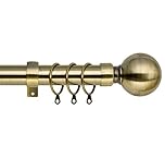 Plain Metal Ball Extendable Curtain Pole. Includes Pair Of Superior 60mm Size Finials, Rings, Brackets & Fittings Set. (Antique Brass, 160cm - 300cm, 63 Inch to 118 Inch)