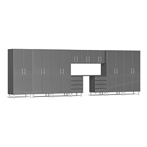 Ulti-MATE UG23111G 11-Piece Garage Cabinet Kit with Channeled Worktop in Graphite Grey Metallic