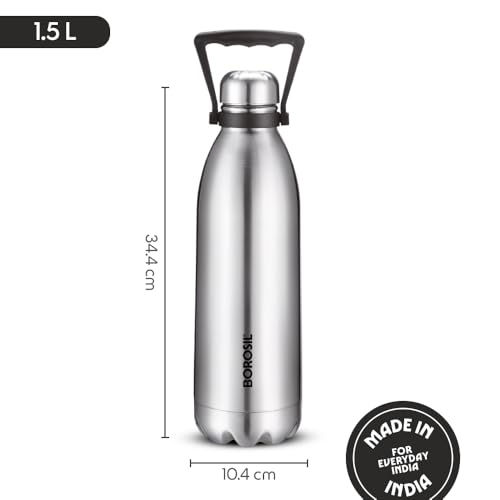 Image of Borosil 1.5 L Hydra Bolt Stainless Steel Water Bottle | Double Wall Vacuum Insulated Flask | 24 Hours Hot and Cold | Bottle for Office, Gym, School | 1 Year Warranty | Silver