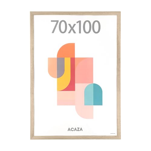 ACAZA Bilderrahmen 70x100 cm Eiche Hell XXL, MDF Holz mit bruchsicherem...
