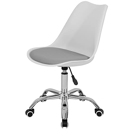 Image of Amazon Brand - Umi Height-Adjustable Modern Revolving Rotary Arm Office Study Desk Chair - Ideal for Spa, Bar, Home - White & Grey Color