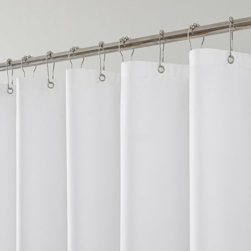 THAIGEE Water-Repellent Fabric Shower Curtain Liner - Hotel Quality Machine Washable, 3 Heavy-Duty Magnets with Rustproof Grommets & Weighted Hem, Standard Size 72x72in White