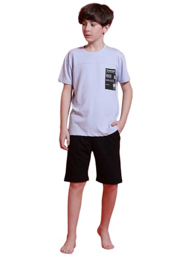 Image of Li'l Tomatoes Boys 100% Cotton Night Suit | Summer T-Shirt & Shorts Set | Soft & Breathable Sleepwear | 9-16 Years