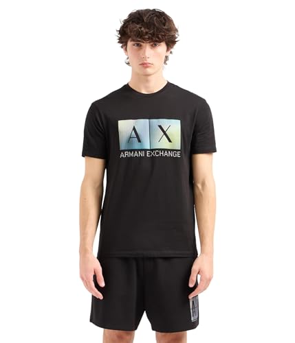 Image of Armani Exchange Men's Regular Fit Box Logo Pima Cotton Tee T-Shirt, Black, M