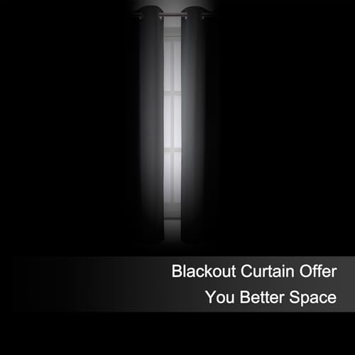 Image of LEMOMO Blackout Curtains 66 x 72 Inch Long Frost Grey Curtains Set of 2 Panels Room Darkening Curtains for Bedroom and Living Room