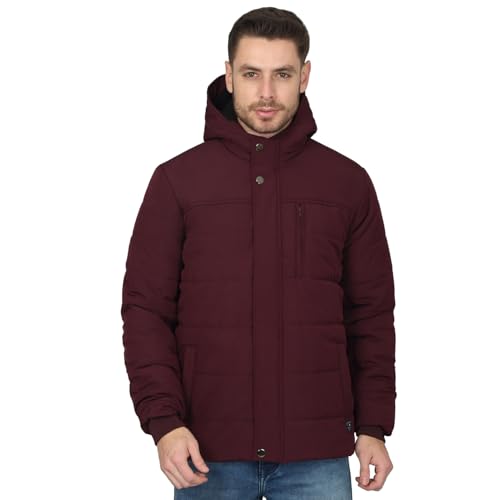 Cantabil Solid Maroon Full Sleeves Hooded Regular Fit Men's Casual Jacket | Casual Winter Jackets for Men | Mens Jackets for Winter Wear (P_MJKT00274)
