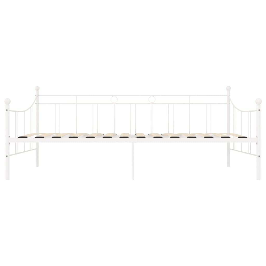 Tagesbett-Rahmen 90x200 cm Weiß, Metall-Sofabett mit Sperrholz-Lattenrost, Multifunktionales Metallbett für Schlafzimmer und Gästezimmer