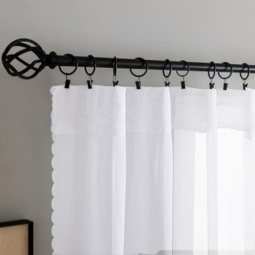 Image of MYSTIC-HOME Sheer White Kitchen Tier Curtains 24 Inch Length Set, Small Window Curtains Treatment for Bathroom /Living Room /Cafe /Basement, Short Voile Curtain Tiers 30in x 24in, Rod Pocket, 2 PCS