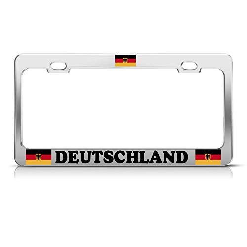Qptimum Chrome Germany German Flag Deutschland Soccer Sport Racing Stainless Steel License Plate Frame Cover Universal (1) #TOP28