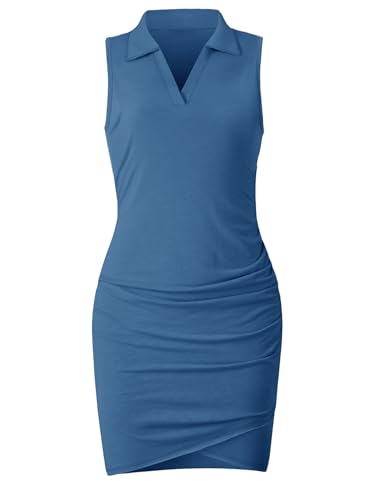 Image of AUXDIO Women Summer Bodycon Dresses Casual Tank Sleeveless Ruched Wrap 2026 Party Club Mini Dress