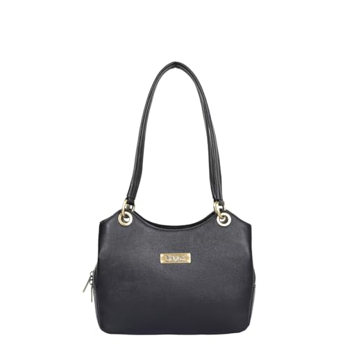 Women's Black Genuine Leather Top Handle Shoulder Tote Bag, Ladies Satchel Handbag Purse for Work, Office, Daily Use