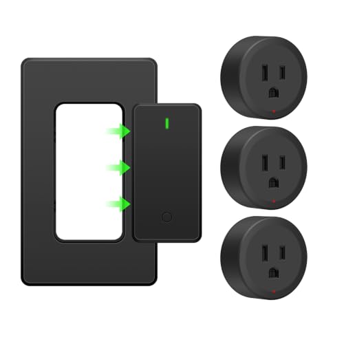 Greencycle Remote Control Outlet with 3 Plugs,Black Wireless Light Switch