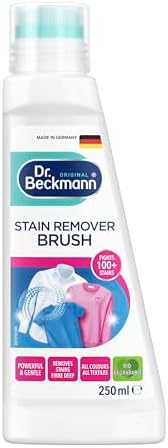 Dr. Beckmann Pre Wash with Brush Instant Stain Remover For Clothes, 250ml | Tough Stain Remover Liquid for Clothes | Removes Oil, Grease, Food & Makeup Stains | Safe for Colours & Fabrics