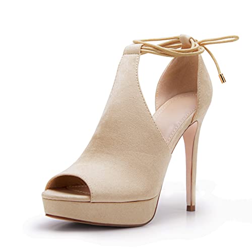 Image of Fashare Womens Peep Toe Platform Heels Sexy Sandals Strappy Lace Up Tie Stilettos Dress Pumps Shoes