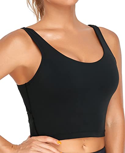 Image of Oalka Sports Bra Womens Longline Padded Crop Yoga Tank Tops