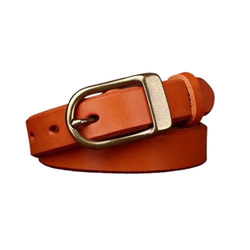 Skinny Women Leather Belt 2.4cm Wide 5mm Thicken Thin Waist Strap for Jeans Pants Dresses with Solid Brass Buckle