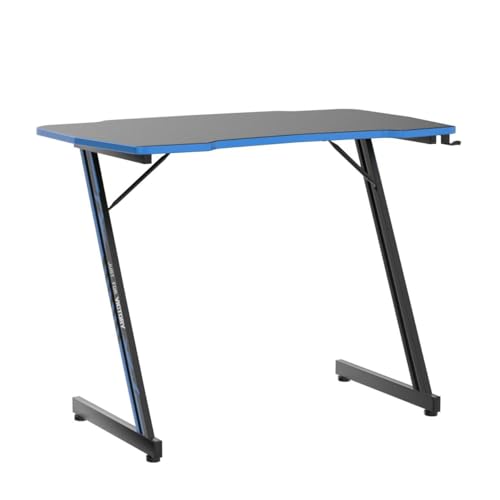 Image of BestOffice Gmaing Desk 35.4in PC Computer Desk, Blue Ergonomic Gaming Table Z Shaped Gaming Workstation with Headphone Hook for Home Office,Blue