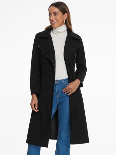 Allegra K Women's Winter Coats Zipper Front Notched Collar Belted Warm Blend Trench Coat2