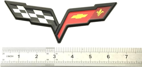 Image of 1Pcs Front Hood & Rear Fascia Crossed Flags Emblems Car 3D Badge Nameplate Decal Sticker Fit for 2005-2013 Corvette C6 (Black)