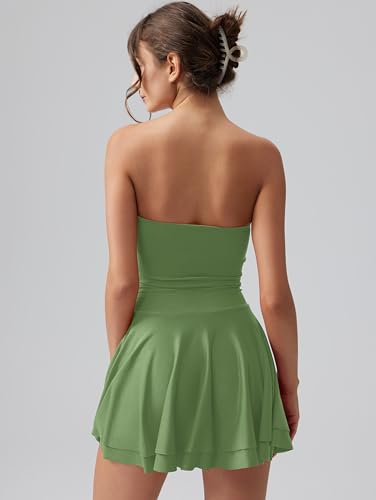 Image of OQQ Womens Strapless Mini Dress Tube Top Corset Dress Ruched Waist Flowy A Line Cocktail Party Dress Going Out Club Night Out