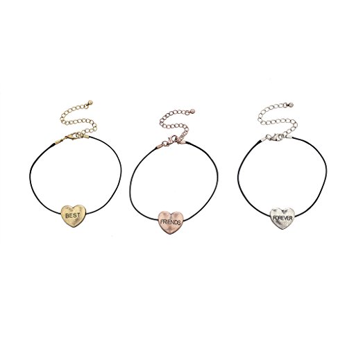 LUX ACCESSORIES Tri Color Heart Best Friends Forever BFF Bracelet Set (3PCS)