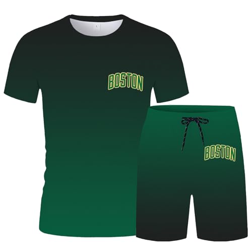 Ensemble homme t-shirt ample vert foncé avec short confortable imprimé lettres