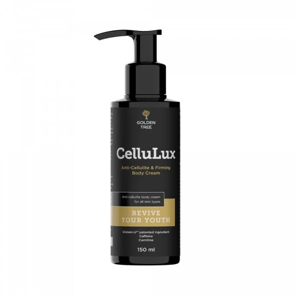 Golden Tree CelluLux – Crema Anticelulítica, 150 ml | Cafeína y Extractos Vegetales, Reafirmante para Vientre, Piernas y Glúteos, Crema Corporal, Rápida Absorción
