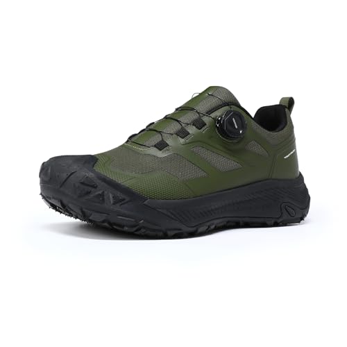 YOUTHUP Mens Outdoor Hiking Shoes Waterproof Trekking Shoes Trainers Mens Breathable Mesh & TPU Non-Slip Quick-Adjust Rotary Closure Lightweight Green 8