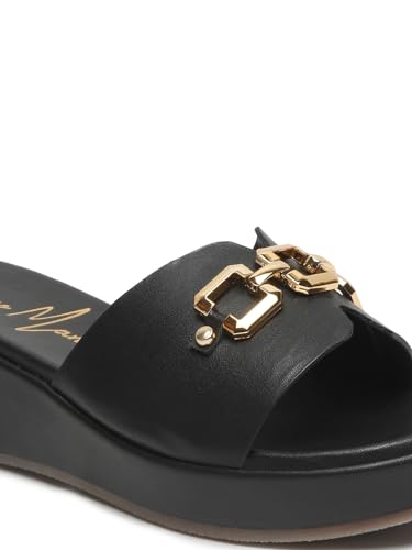Image of Bruno Manetti Women's Slipon Back Open with Upper Golden Buckle Round Toe Comfort Platform Wedges