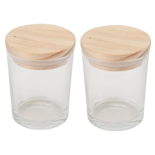 WRITWAA 2 piezas Vasos de Vidrio para Vela DIY con Tapa de Madera Recipientes Transparentes para Aromaterapia Hogar Oficina y Spa Tarros para Velas Caseras Decorativas