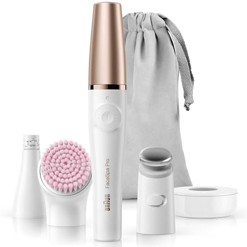 Image of Braun FaceSpa Pro 912 Epilator 3-in-1 Facial Epilating Cleansing and Skin Toning System with 3 Extras and Pink Brush (White /Bronze)