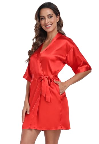 Image of Women's Pure Short Silky Robes Bridesmaid Bride Party Satin Robes Sleepwear