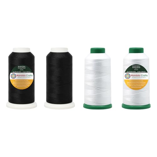 Mandala Crafts Size 69 210D T70 Black White Bonded Nylon Thread, 6000 YDs