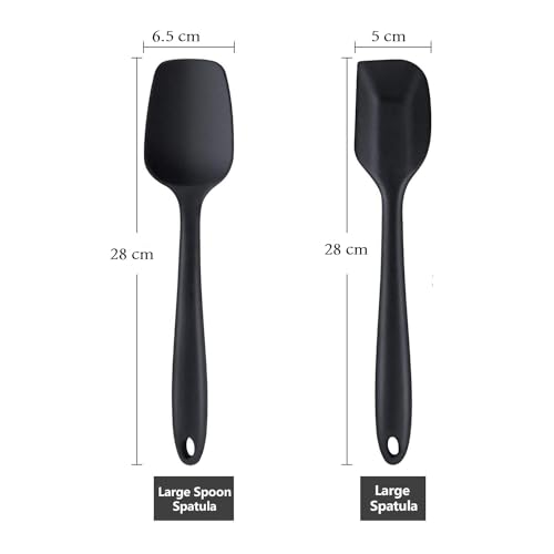 Image of Baskety Silicone Non-Stick Heat Resistant Multi-Purpose Kitchen Tools | Set of 2 Black | Spatula Spoon Big 28cm + Spatula Small 20.6cm for Cooking & Baking