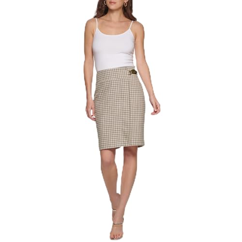 DKNY Women's Plaid Belted Pencil Skirt