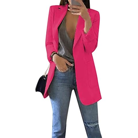 TYQQU Ladies Plus Size No-Buttons Cardigan Open Front Business Blazer Professional Summer Jackets Rose L Cover