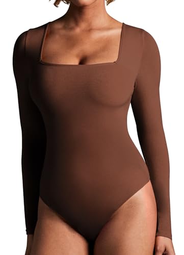 IUGA Long Sleeve Bodysuits for Women Square Neck Bodysuit Shapewear Bodysuit Tummy Control Slimming Body Suit for Womens