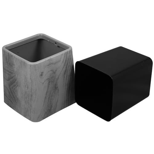 Caneca de basura gris con tapa basculante simulación madera