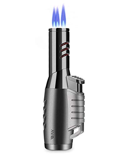 VVAY 3 Jet Flame Torch Fire Lighter Gas Butane Refillable, Multipurpose for BBQ, Barbecue, Grill, Stove, Black(Sold Without Gas).